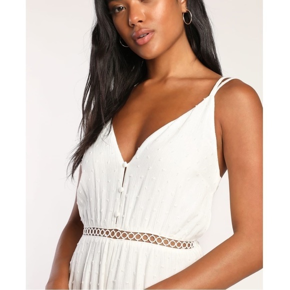 NWT LULU’S Sunny and Chic Ivory Swiss Dot Backless Jumpsuit women size XL - Picture 4 of 10